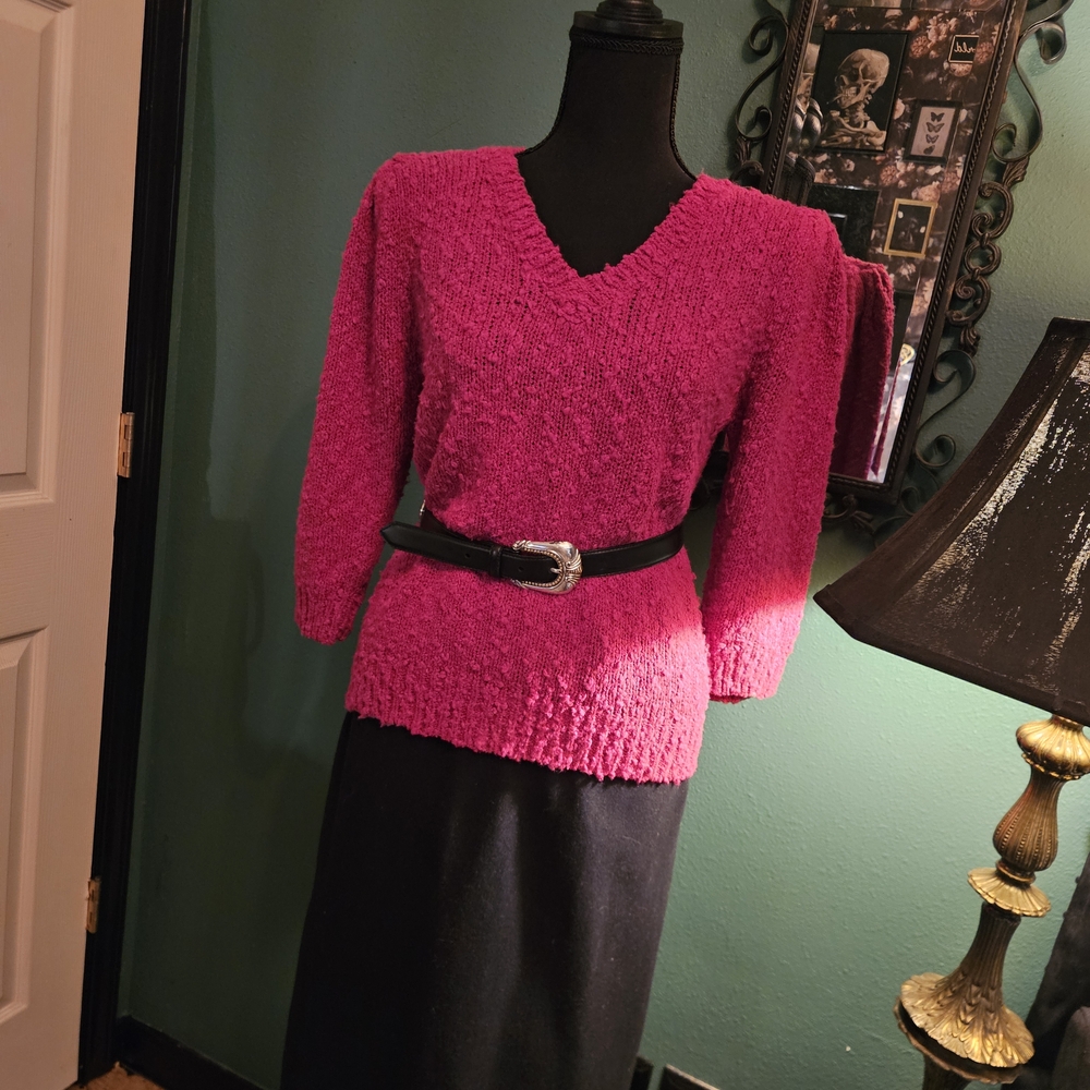 Vintage Fuchsia V-Neck Sweater